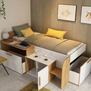 Ample storage with cupboard or shelving unit and two drawers