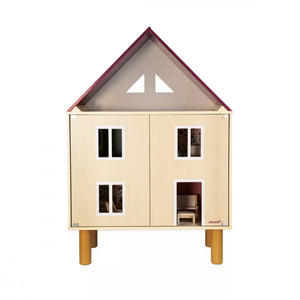 Showing wooden dollhouse