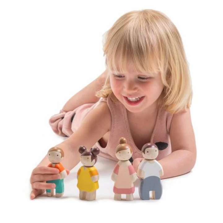 Child Playing with Tender Leaf Wooden Doll Family  Set - The Leaf Family