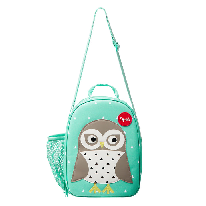Close-up of the owl design on the lunch bag