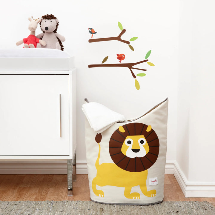 3 Sprouts Kids Laundry Hamper (Lion) filled with clothes