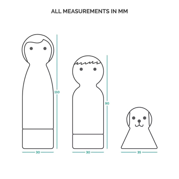 Dolls House Family with Pets Measurements in mm