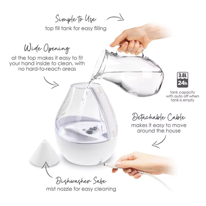 Crane 4-in-1 Top Fill Humidifier with Sound Machine & Night Light