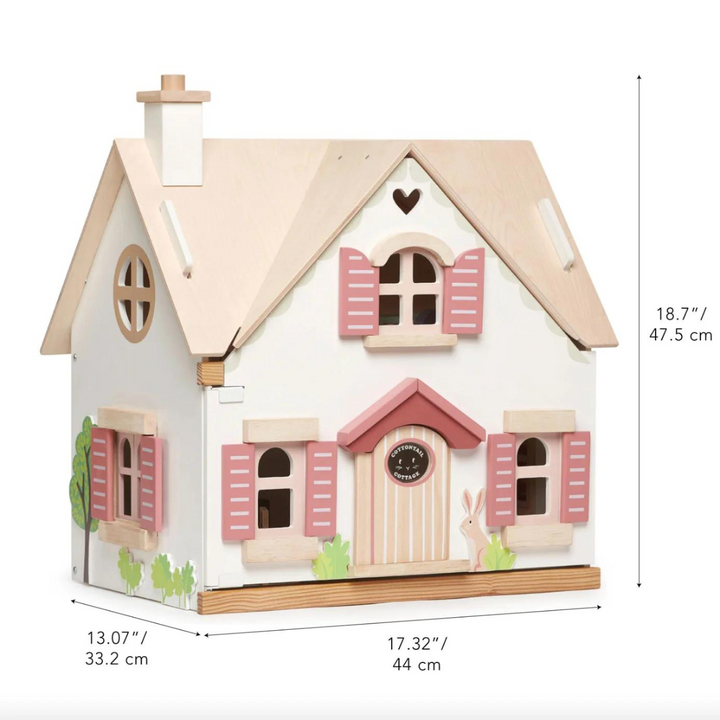 Dimensions of the Wooden Dollshouse Cottage -  Pretend Play - Tender. Leaf Toys