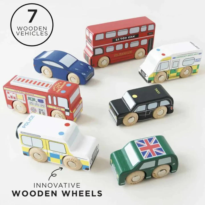 7 Piece Wooden Toy Car Set Le Toy Van