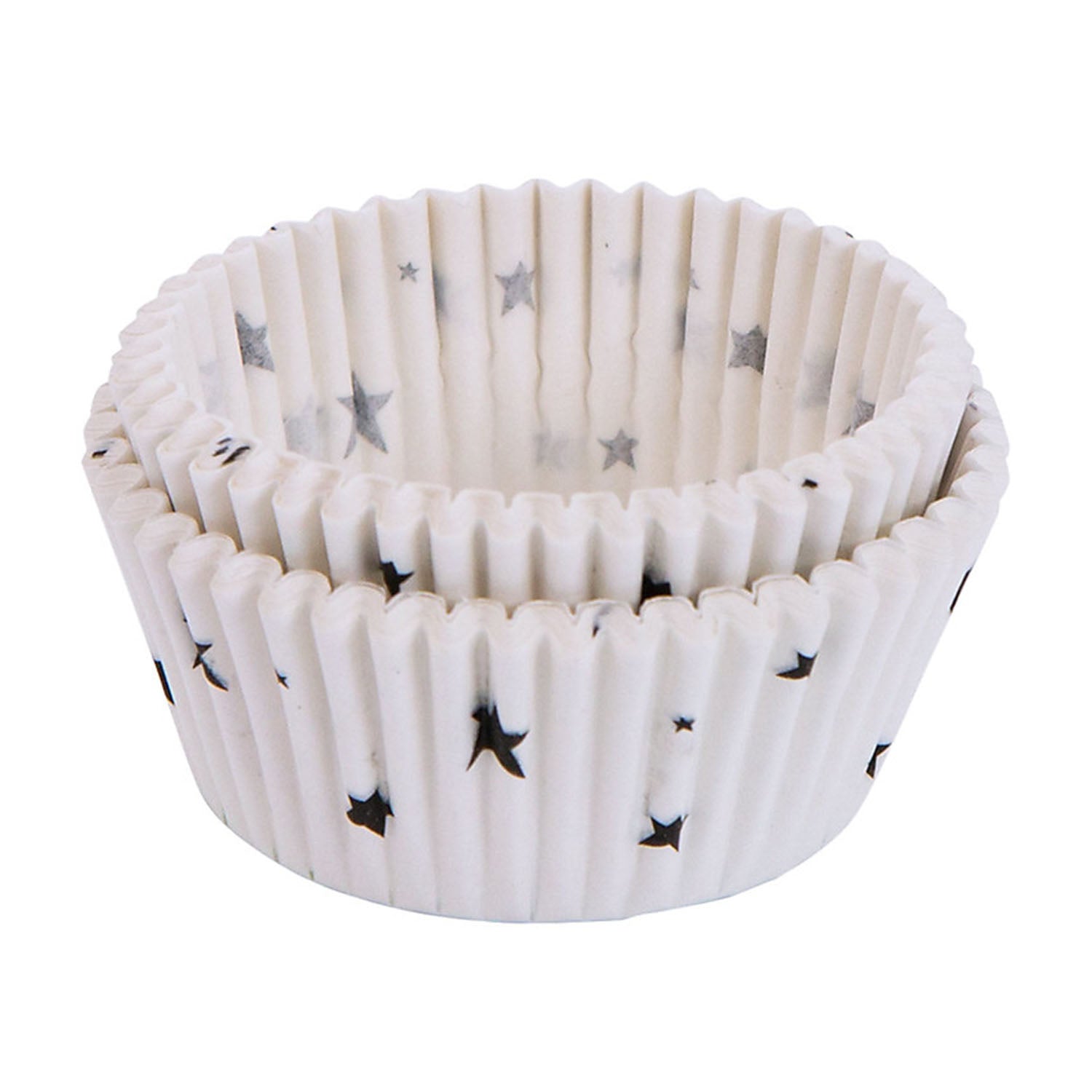 White cupcake case with panda face and black stars