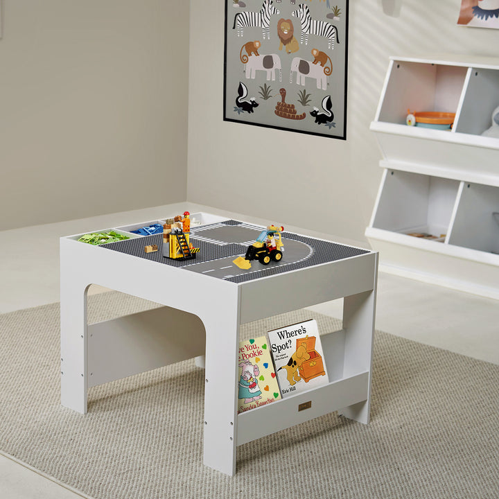 Kids Wooden Activity Table With Storage and Book Shelf