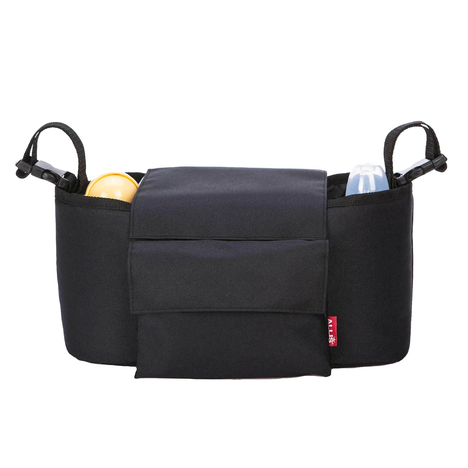 Allis 2-in-1 Pram Organiser attached to stroller, showing pockets