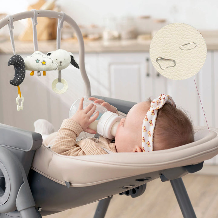 Lola Baby High Chair - Light Grey,has a toy bar comes with three fun toys.
