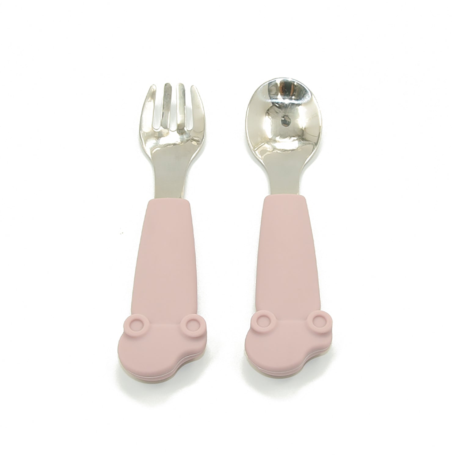 Close-up of Allis Baby stainless steel spoon tip and silicone grip.