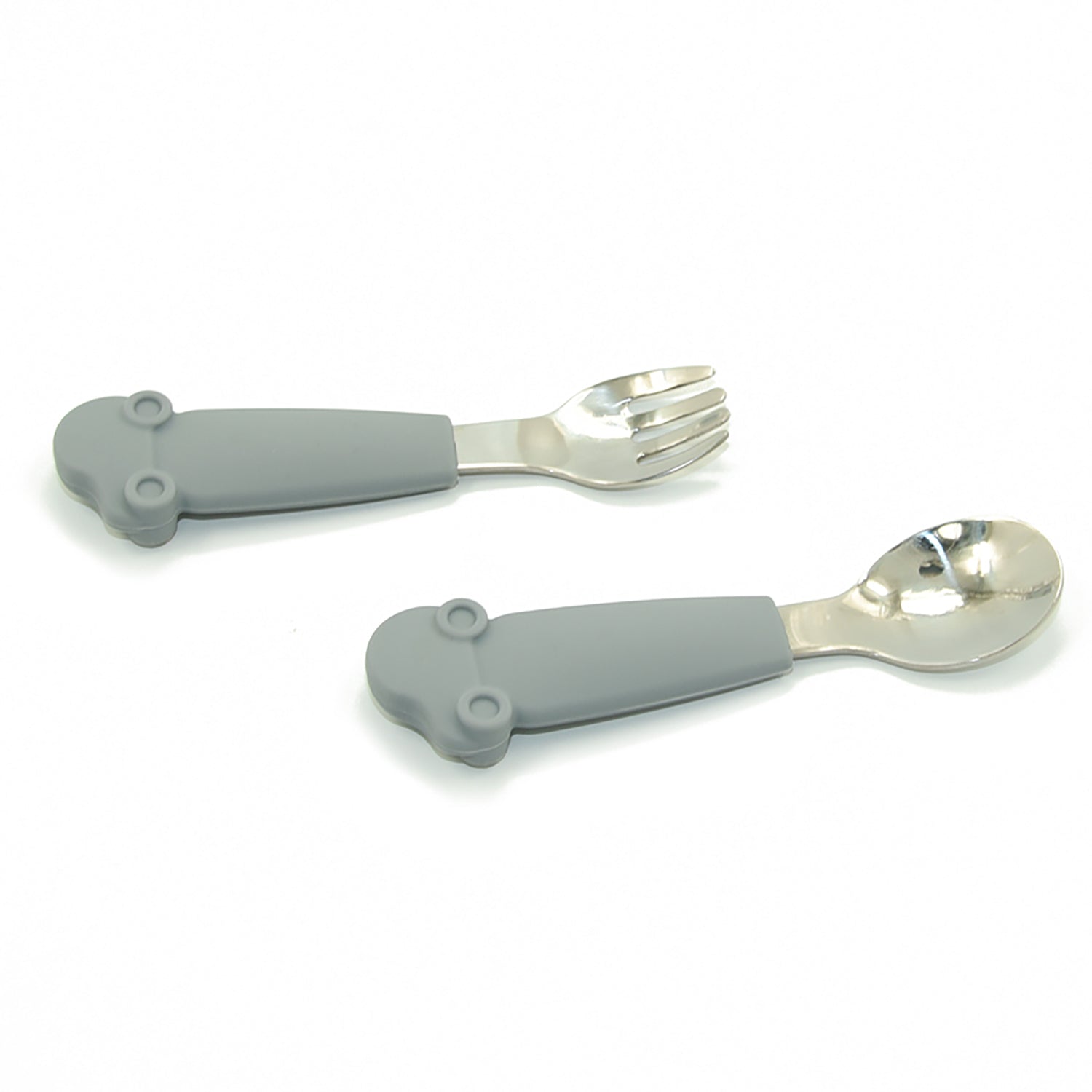 Allis Baby feeding set with rounded stainless steel tips for safety.