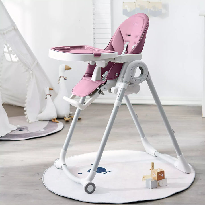 Profile view of the Amethyst High Chair designed for babies