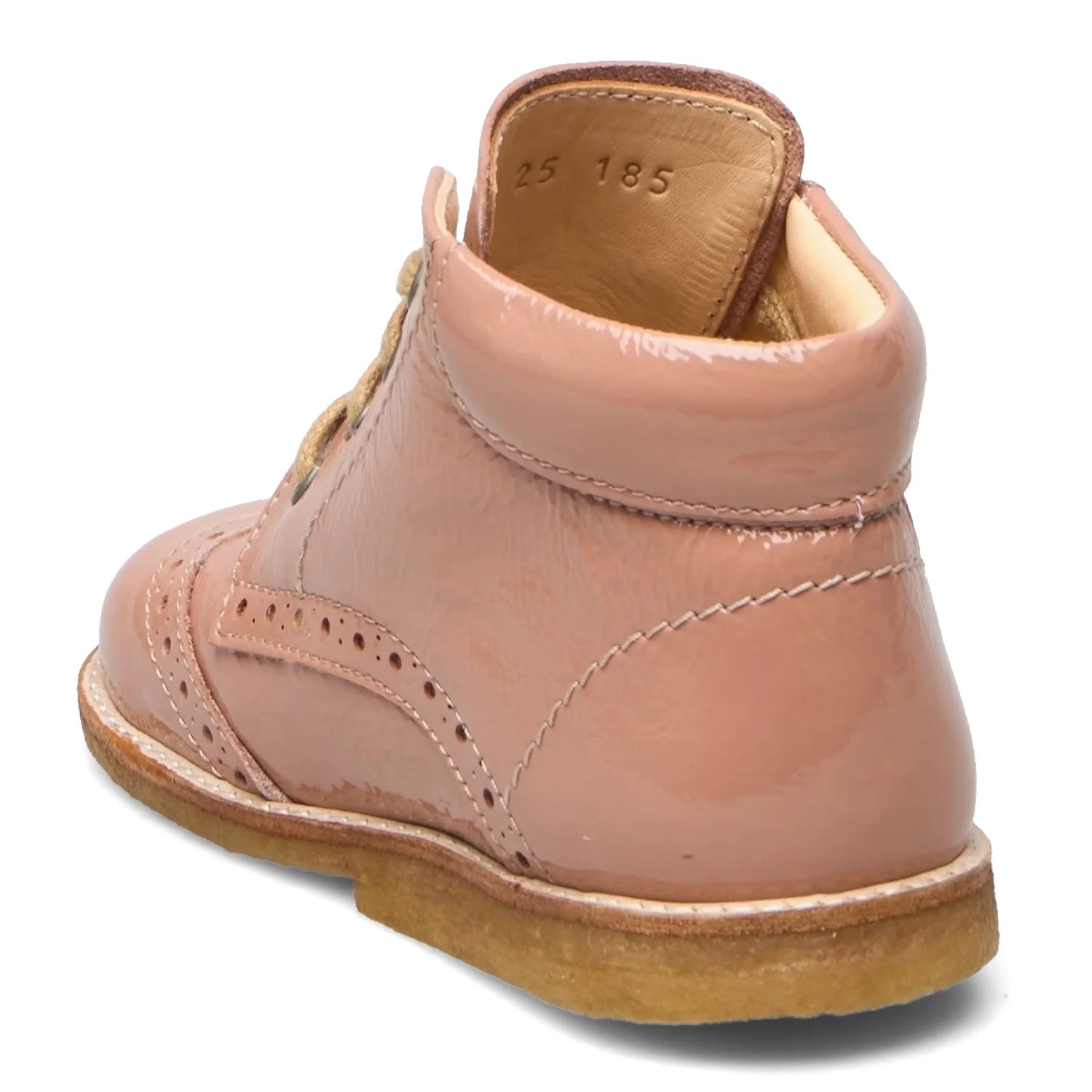 Back view of lace-up shoe with padded collar and fixed heel counter.