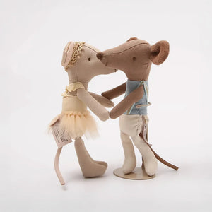 Ballet dancer mouse toy with metal stand.