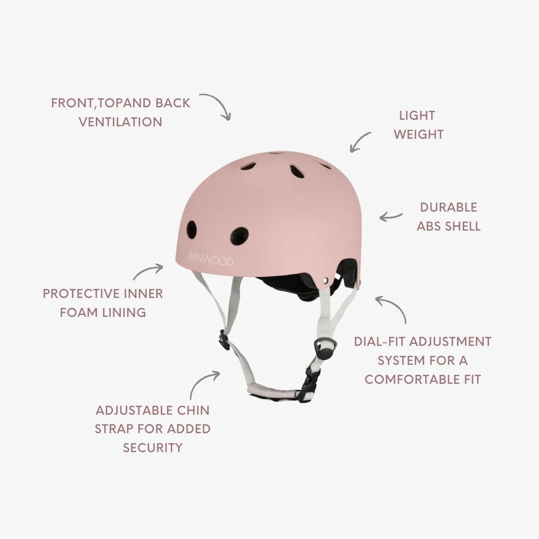Features of the dusty rose helmet in a white background.