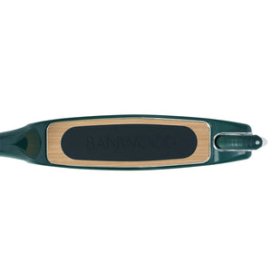Top-down view of scooter showing deck, and wheels.