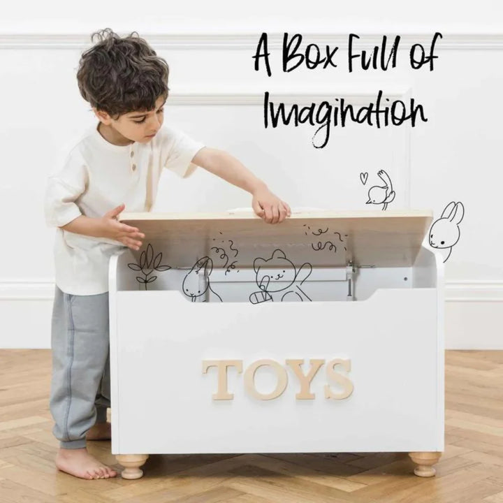 Boy Opening Wooden Toy Storage Box Le Toy Van