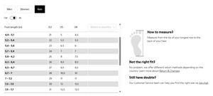 Camper Kids Shoe Size Guide for boys and girls - Size EU 21 /UK 4.5 - EU 31 /UK 12.5