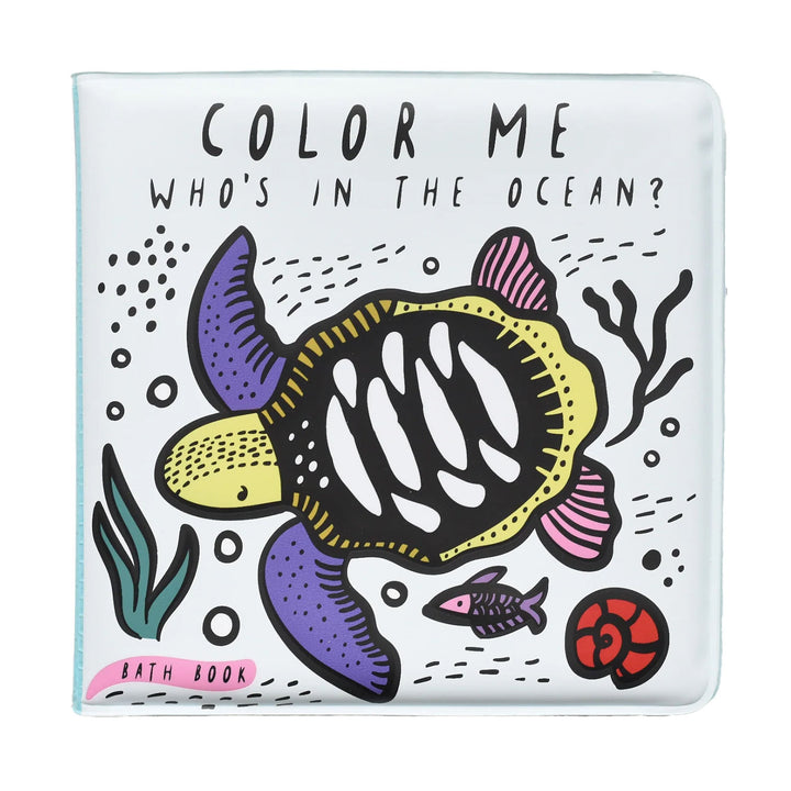 Ocean bath book, black and white sea creatures before dipping in water