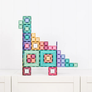 Modular magnetic tiles combined into larger creative builds