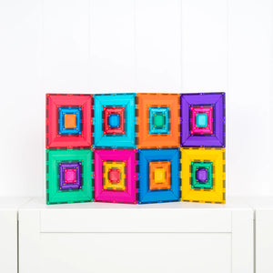 Multi-size portal squares neatly stacked in a magnetic tile set