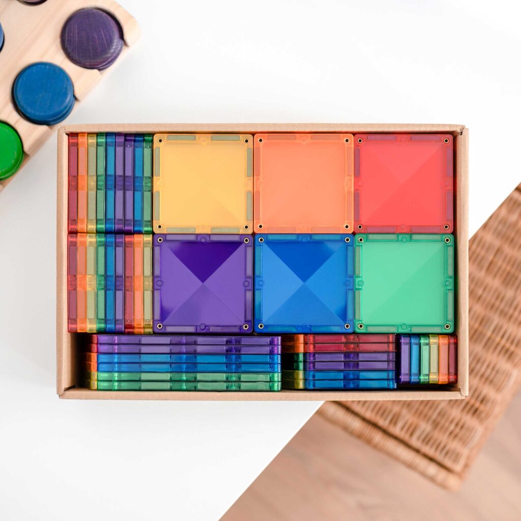 Safe, non-toxic magnetic tiles from Connetix for kids ages 3 and up.