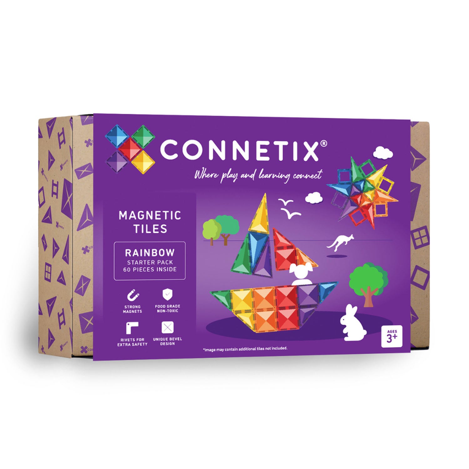 Connetix 102 piece rainbow magnetic tile set