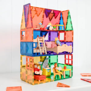 Kids playing with educational building tiles