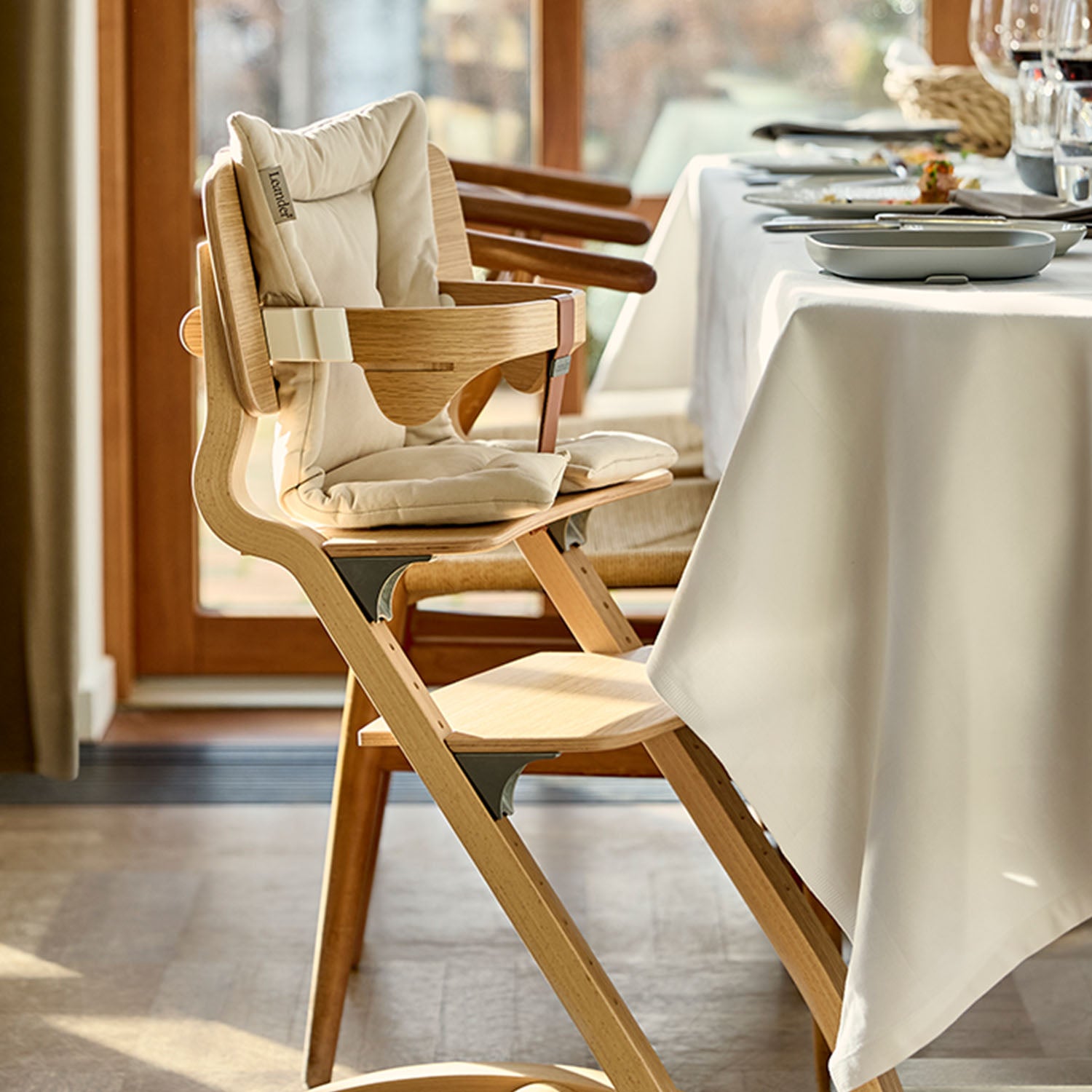 Louie highchair with soft cushion for added comfort.