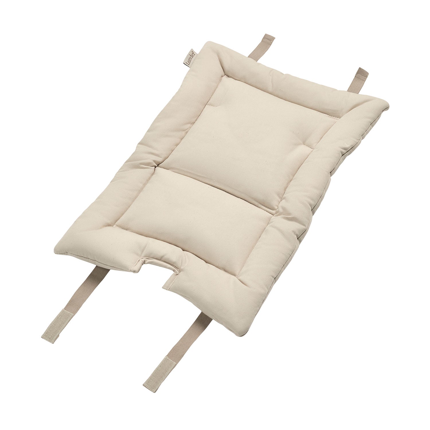 Cappuccino Cushion for leander highchair in a white background.