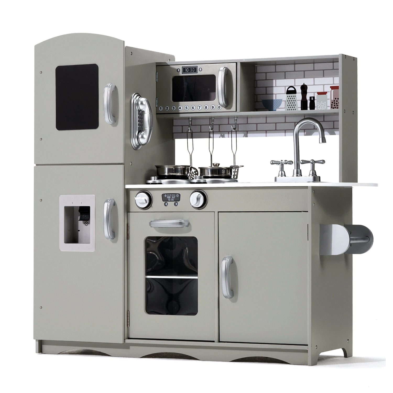 Wooden Toy Kitchen: Pink, Grey, White with Chalkboard More!