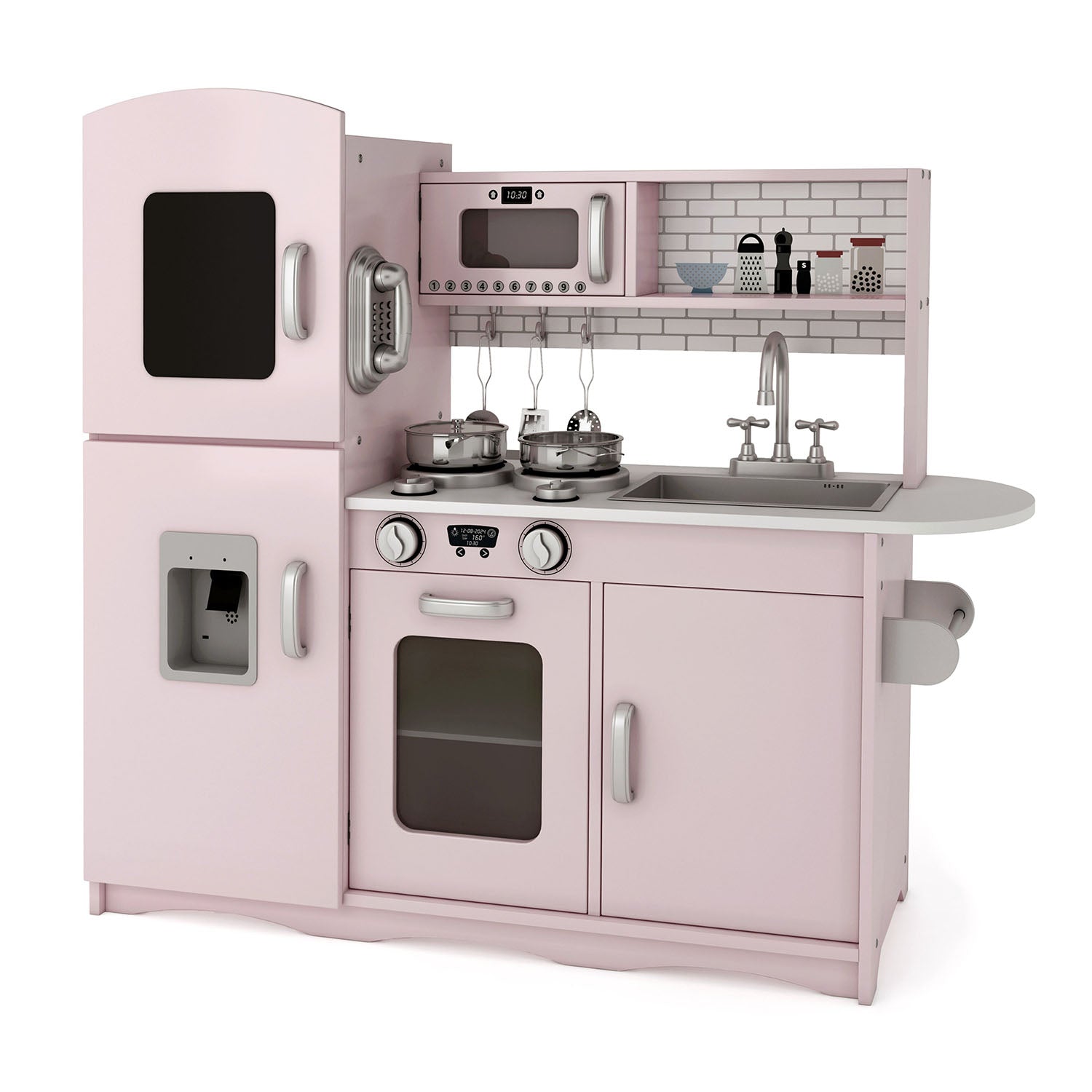 Deluxe Pink Wooden Play Kitchen with Accessories