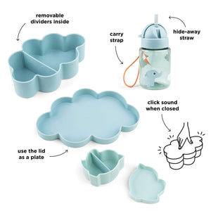 Features of Done By Deer Lunch & Snack Box with Straw Water Bottle - Blue