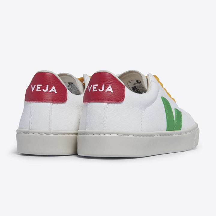 Veja Esplar sneakers detail - ethically sourced ChromeFree leather and Amazonian rubber logo.
