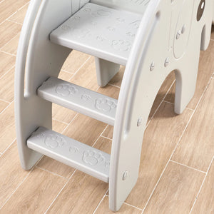 Close-up of the elephant slide's steps, showing their non-slip surface and sturdy sidewalls.