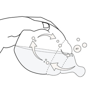 Diagram of a dolphin breathing process with arrows and bubbles on a white background