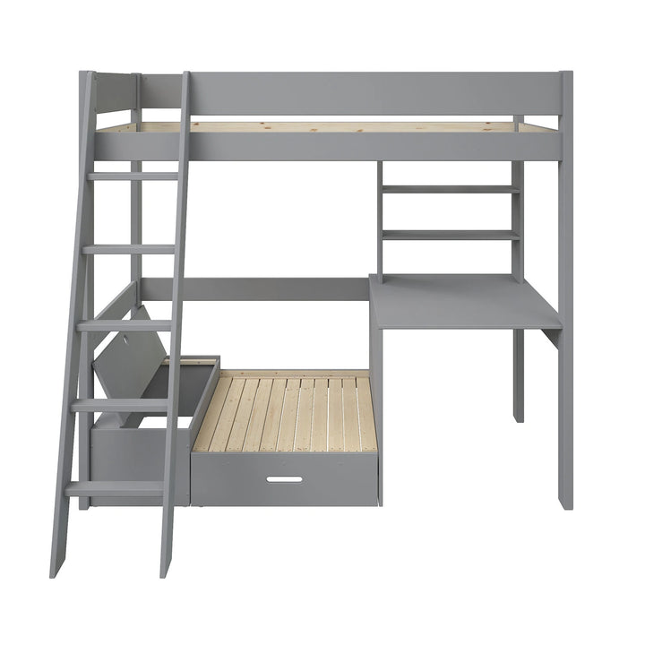 Angled view of the Estella High Sleeper, highlighting the ladder, bed, and overall space-saving design.