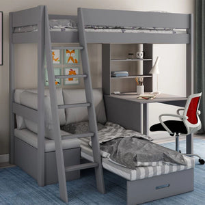 Estella High Sleeper with the futon in bed position, hosting a sleepover with two children.