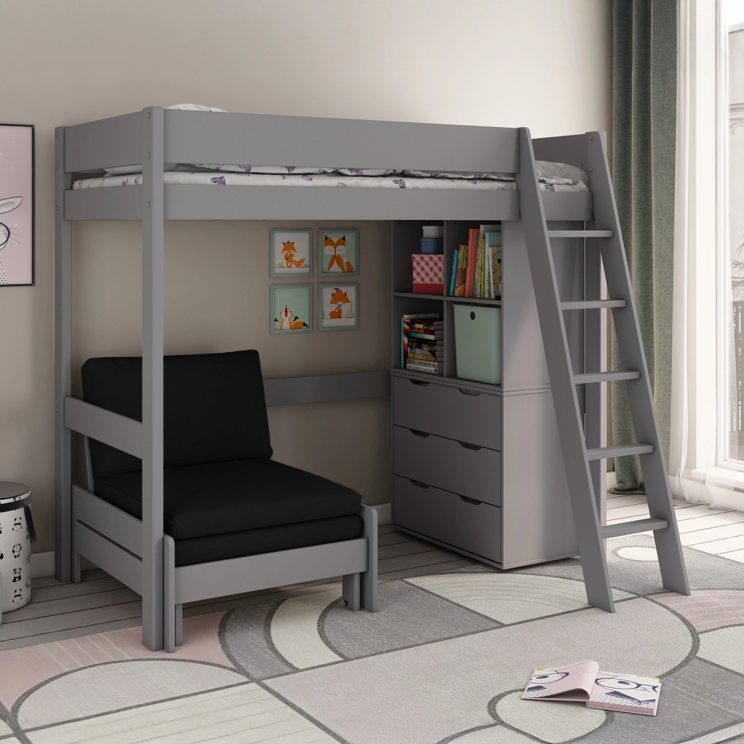 Estella High Sleeper 2 with Sofa Bed, Drawer & Storage