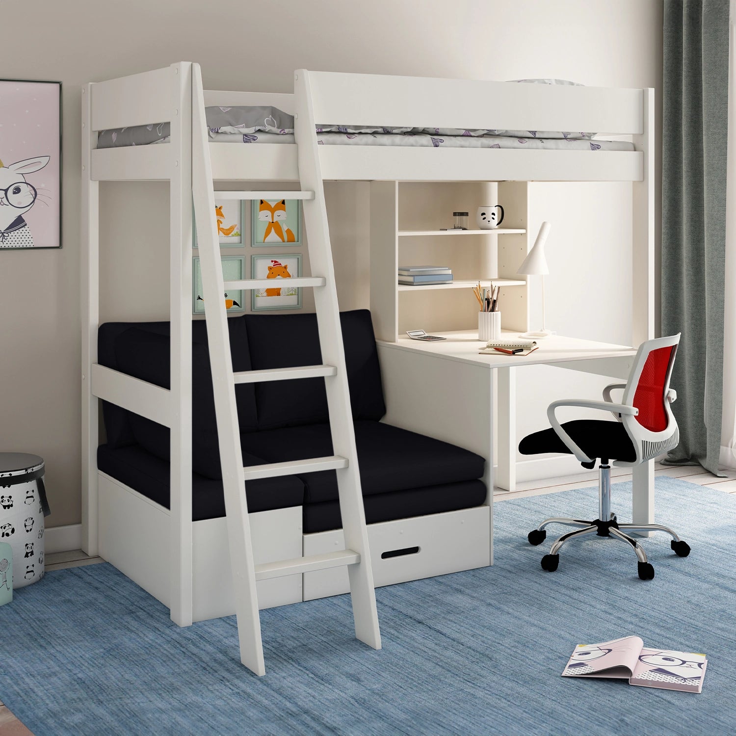 Kids Avenue Estella White High Sleeper With Desk And Futon kids-avenue-estella-white-high-sleeper-with-desk-and-futon