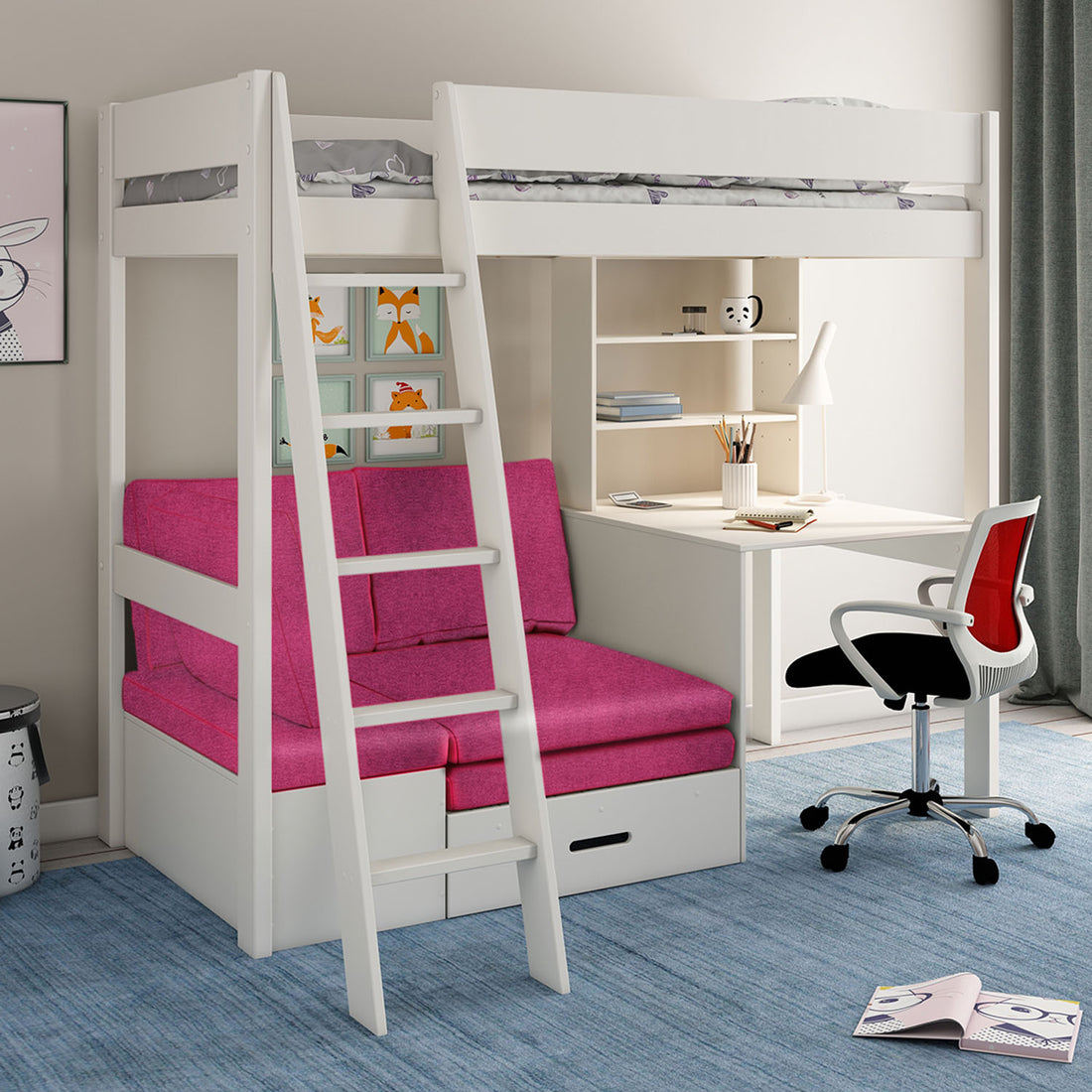 Estella High Sleeper Bunk Bed with Sofabed, Desk & Shelf