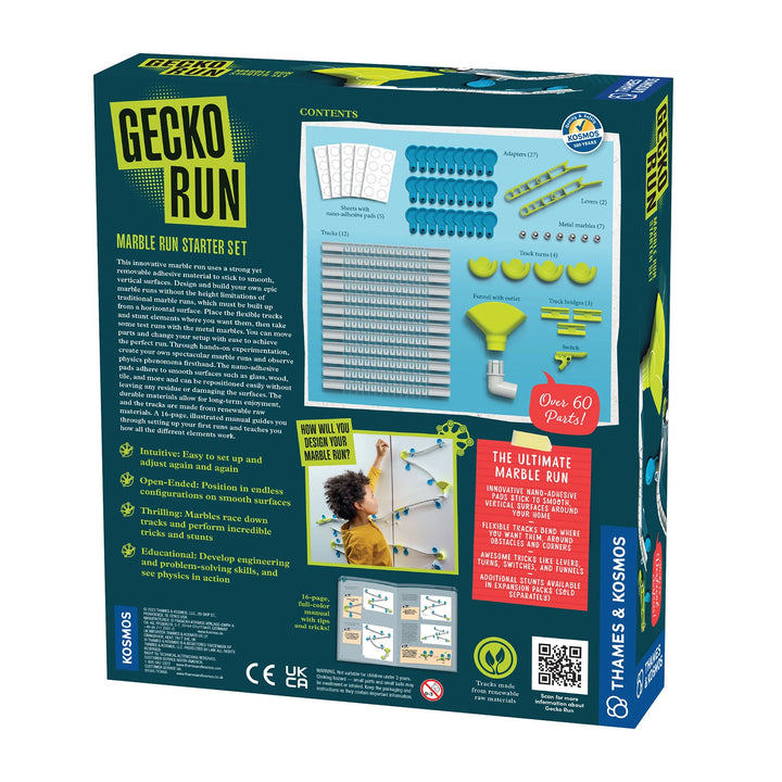 Gecko Run box with the contents laid out, showing all the included components.