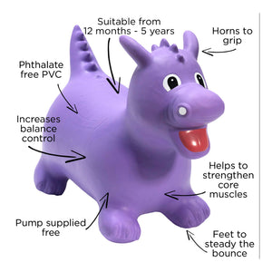 Bouncy Kids Ride On Toys Purple Dragon features.
