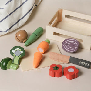Cutting toy food set for kids with basket