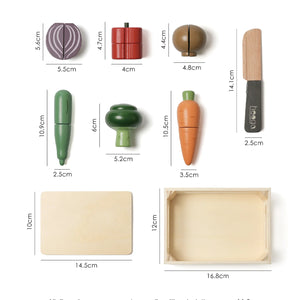 Measurmnet of Wooden play food set.