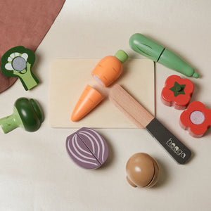 Hooga Playroom children's play food set with wooden knife
