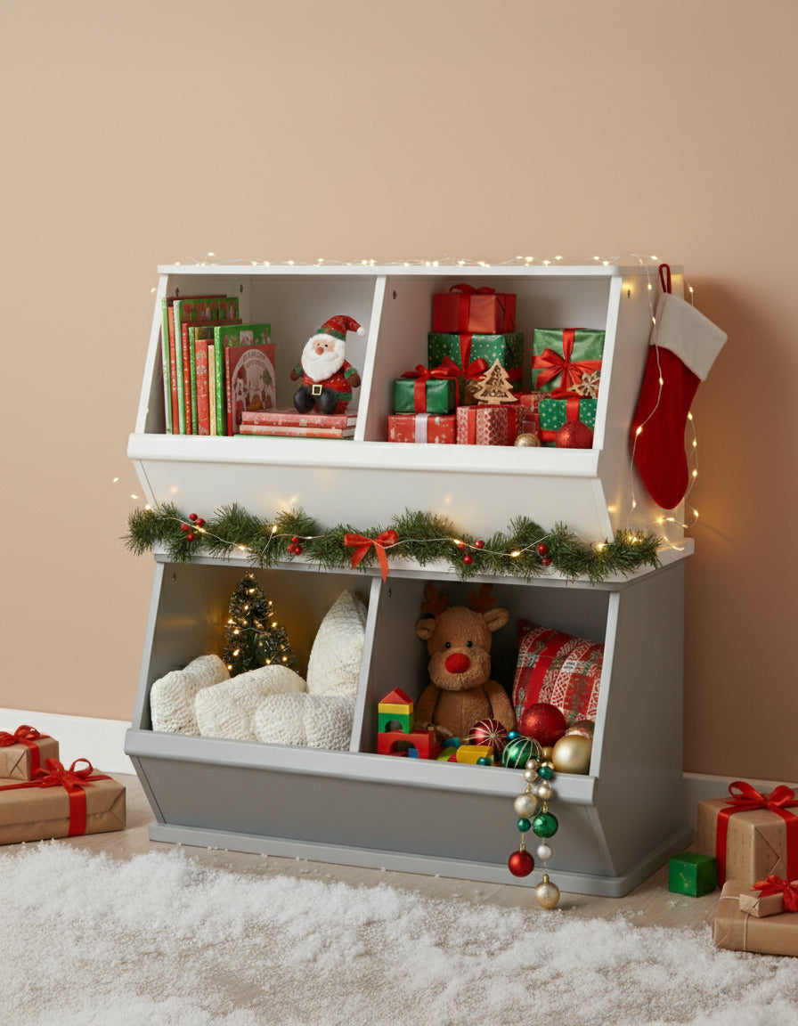 Two storage boxes that can be stacked or placed side by side.