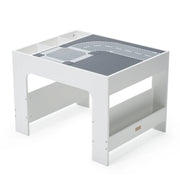 A spacious wooden activity table with a natural finish is perfect for colouring, drawing, and building.