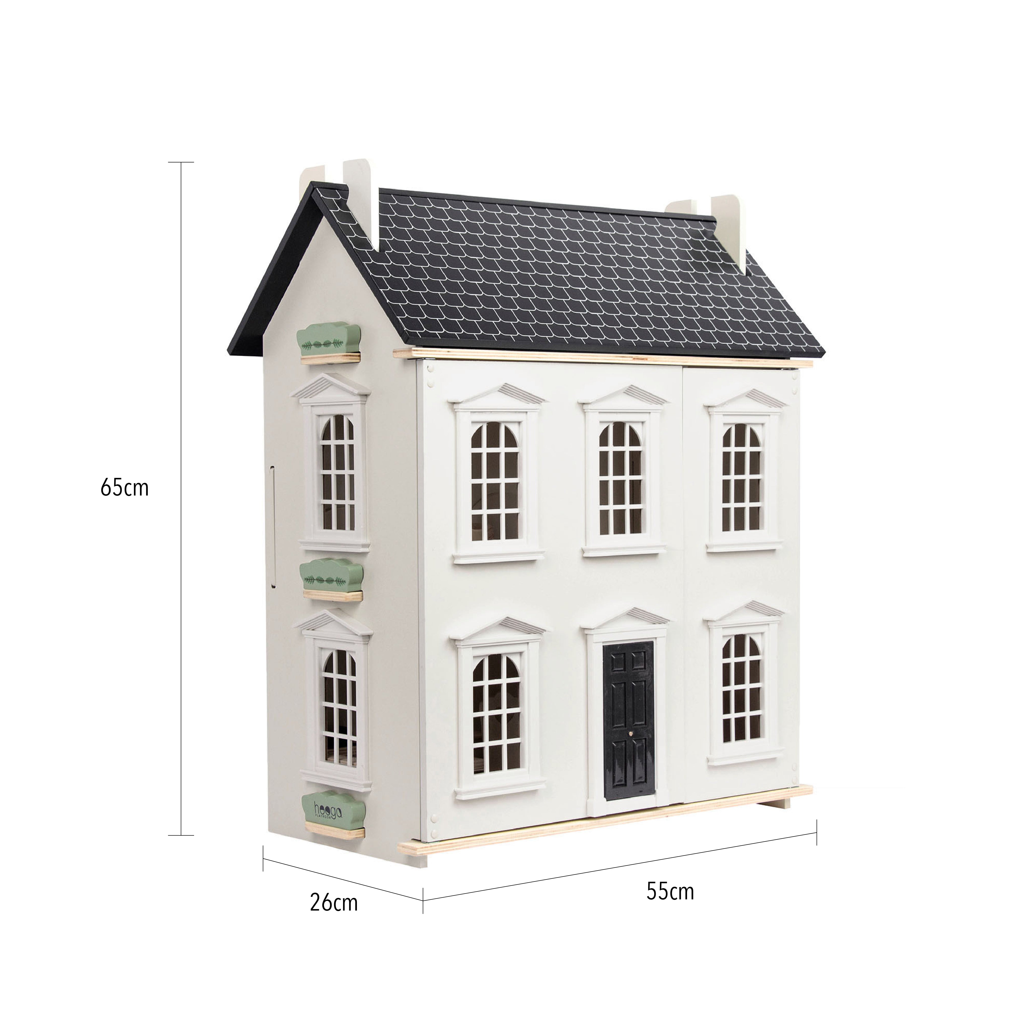 Dimension of the hooga playroom wooden doll house for kids.