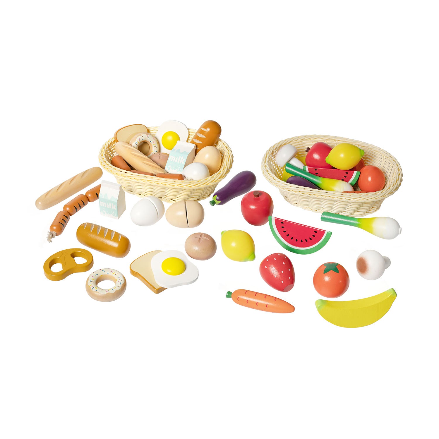 Hooga Playroom Wooden Play Food Bundle with 2 Baskets